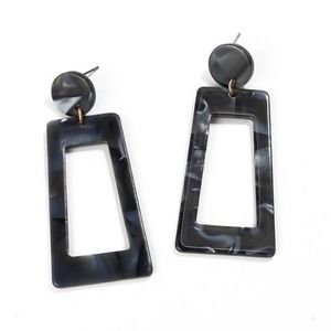 Black & Gray Marble Swirl Geometric Earrings